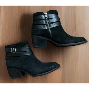 Born Boots Womens 7.5M Payton Bootie Black Suede Boho Moto Buckle Strap Trendy
